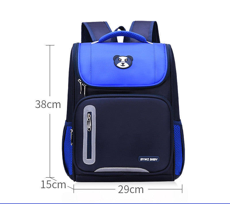 Kids Colour-Contrast Nylon School Backpack – Lightweight Children's Bag with Panda Patch (Blue, Red, Green)