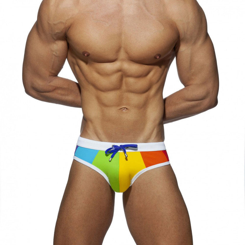 Men's Rainbow Swim Briefs | Color Stitching Nylon Swimsuit Canada | M-XXL
