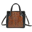 Single-shoulder Slanted-top Full-grain Leather Tote Bag With Leather Carving