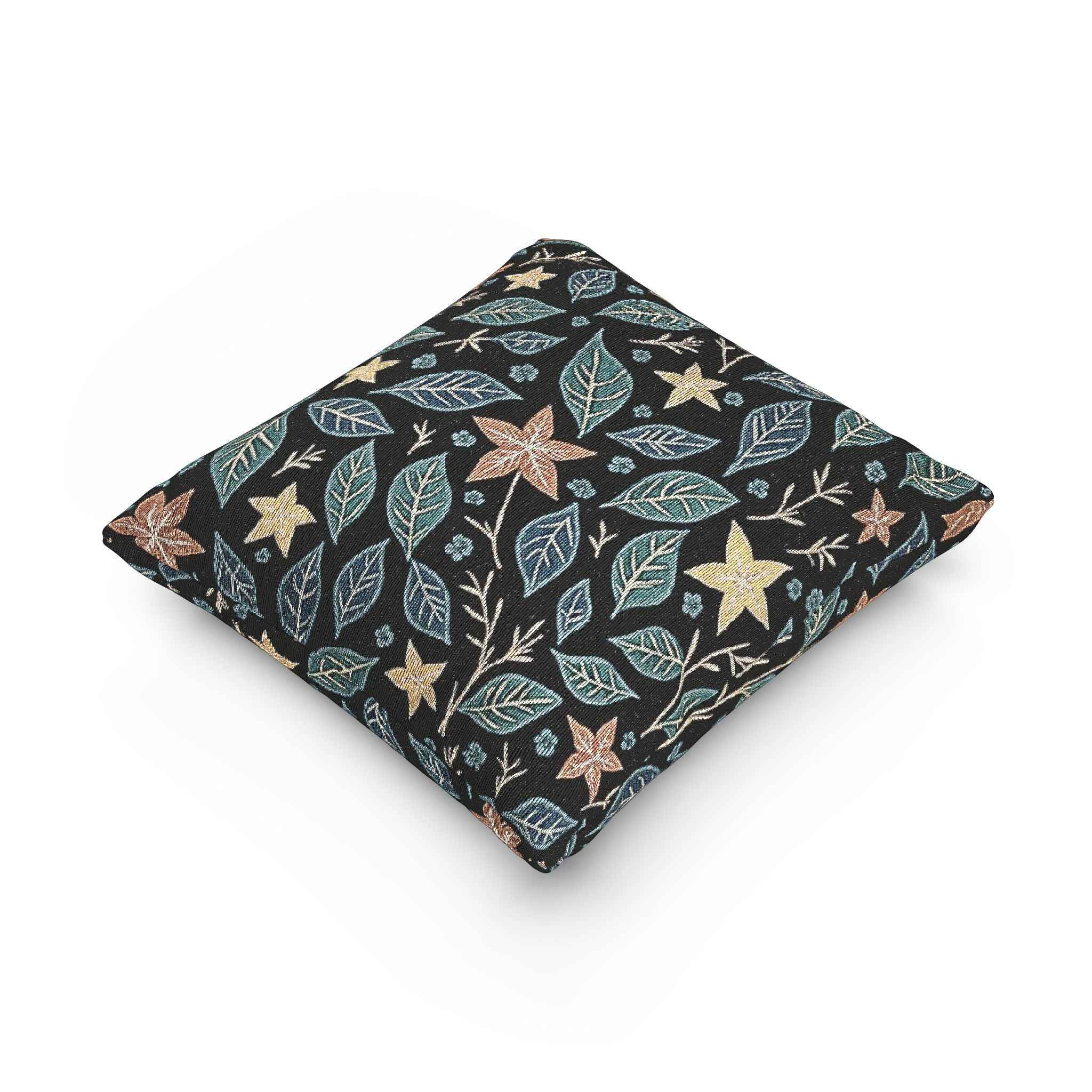 Floral Starleaf Pattern Woven Pillow | Botanical Night Leaves