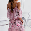 Flower Printed Ruffled Suspender Dress Summer Off-the-shoulder Strap Dresses Women