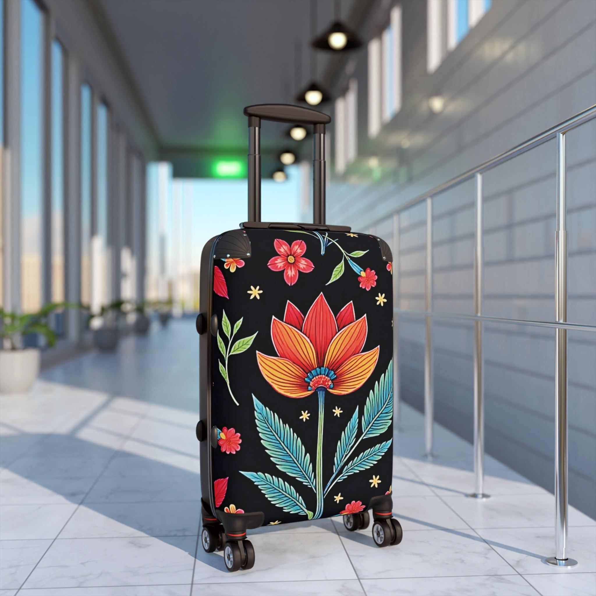 Floral Carry-On Suitcase – Vibrant Lotus & Leaves Travel Luggage