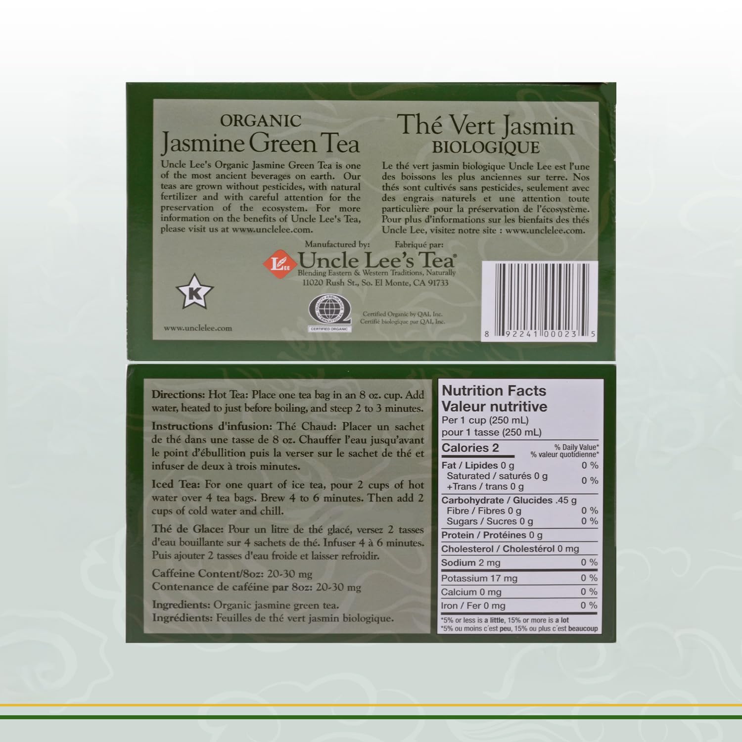 Uncle Lee's Tea - Organic Jasmine Green Tea (18bg)