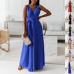 V-neck Sleeveless Dress With Belt Summer Fashion.