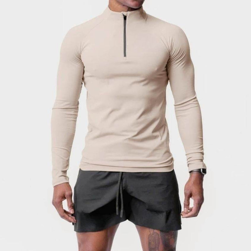 Men Quick Drying Long Sleeve Half Zip Activewear Muscle Fitted shirt Workout Gym T-shirt Top