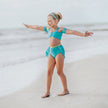 Kids Two-Piece Swimsuit Set – Girls Polyester Swim Top & Shorts in 5 Styles (Size 100–140)