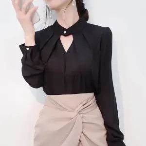 White Chiffon Blouse top Long Sleeves Office Blouses For Women