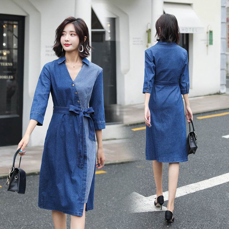 Casual Fashion Slim denim Wrap dress