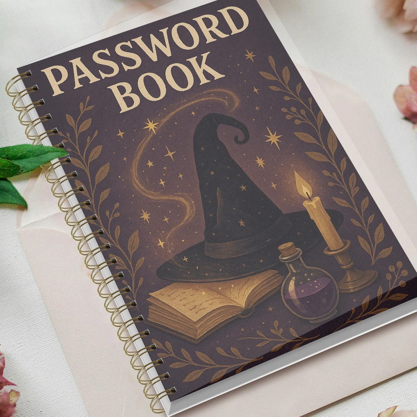 Witchy Password Book – A5 Spiral Notebook with Mystical Cover (Multicolour)