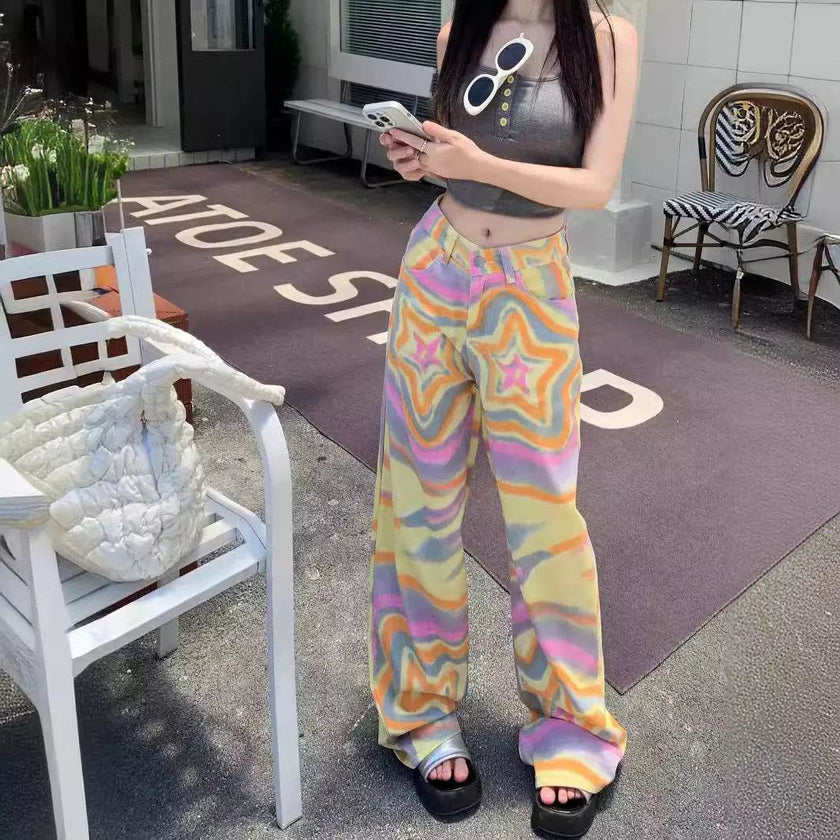 Real Shot American Retro High Street Graffiti XINGX Rendering Baggy Jeans Pant For Women