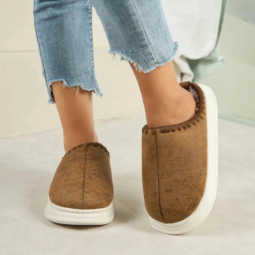 Winter Fashion Cotton Slippers With Sewing-side Design Indoor Non-slip Bedroom Floor Plush Slipper House Shoes Women Couple