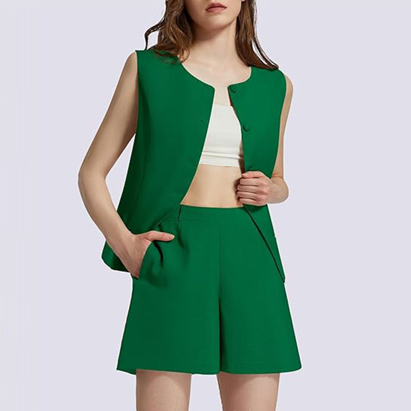Women's 2-Piece Sleeveless Business Suit Set – High-Waisted Trousers & Button Top | Canada & USA
