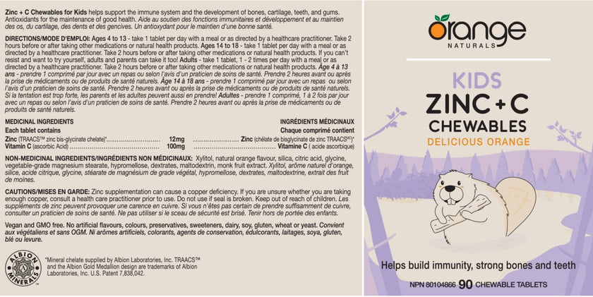 Orange Naturals - Kids Zinc + C Chewables (90vcap)