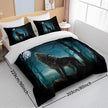 Moon Wolf Duvet Cover Set – Green Watercolor Forest Wolf Bedding | 3-Piece Microfiber | Twin Full King