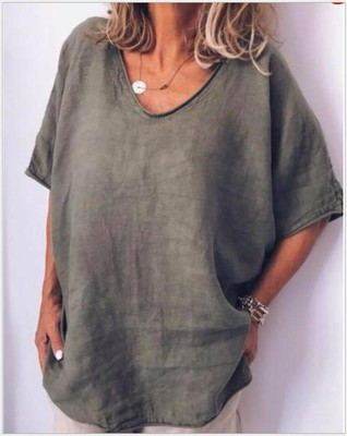 Women's Loose Short Sleeve Linen Blouse Top – Casual Summer T-Shirt