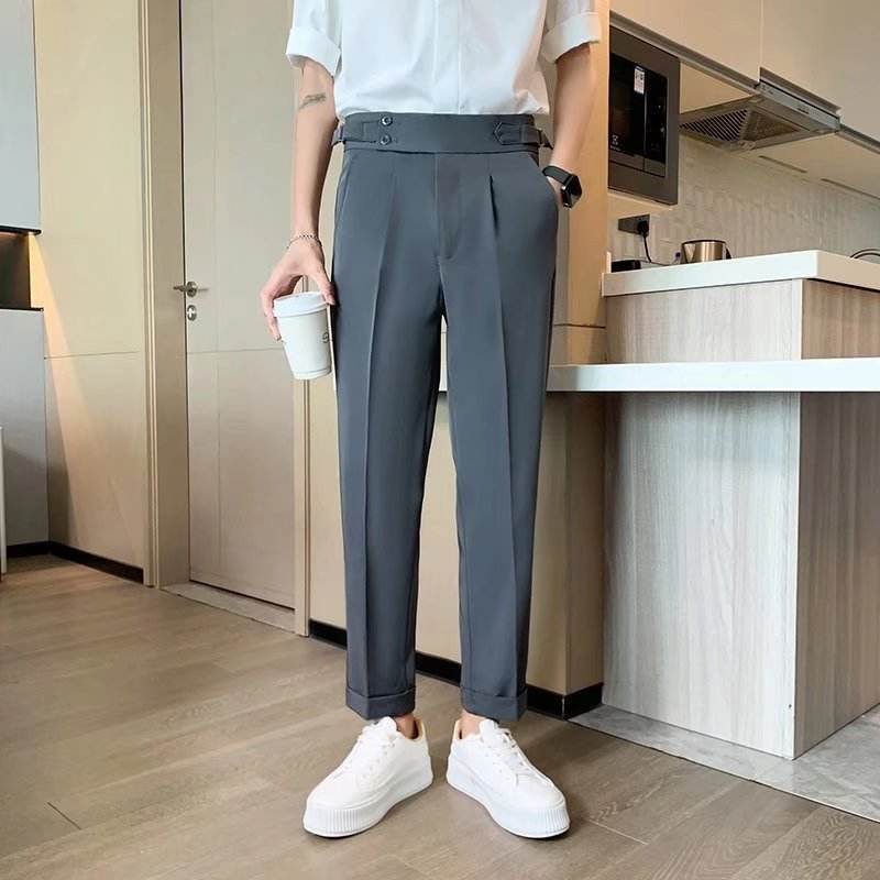 Work Office Business Formal Men's Trouser Draping Cropped Small Suit Pants Men