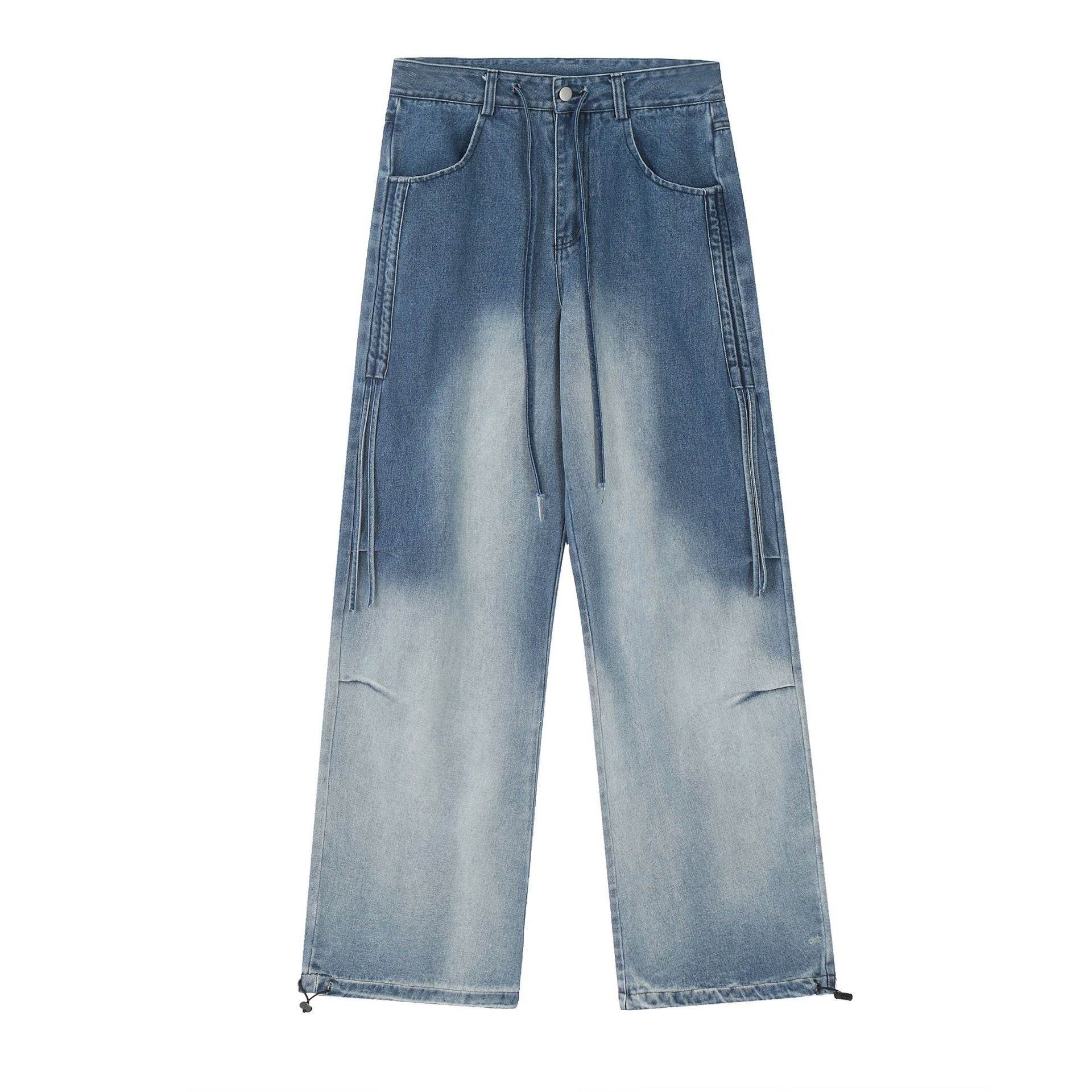 Gradient Tie-dye Straight-leg Denim Trousers Men Jeans