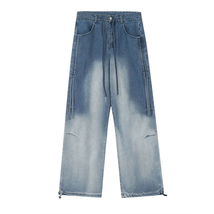 Gradient Tie-dye Straight-leg Denim Trousers Men Jeans