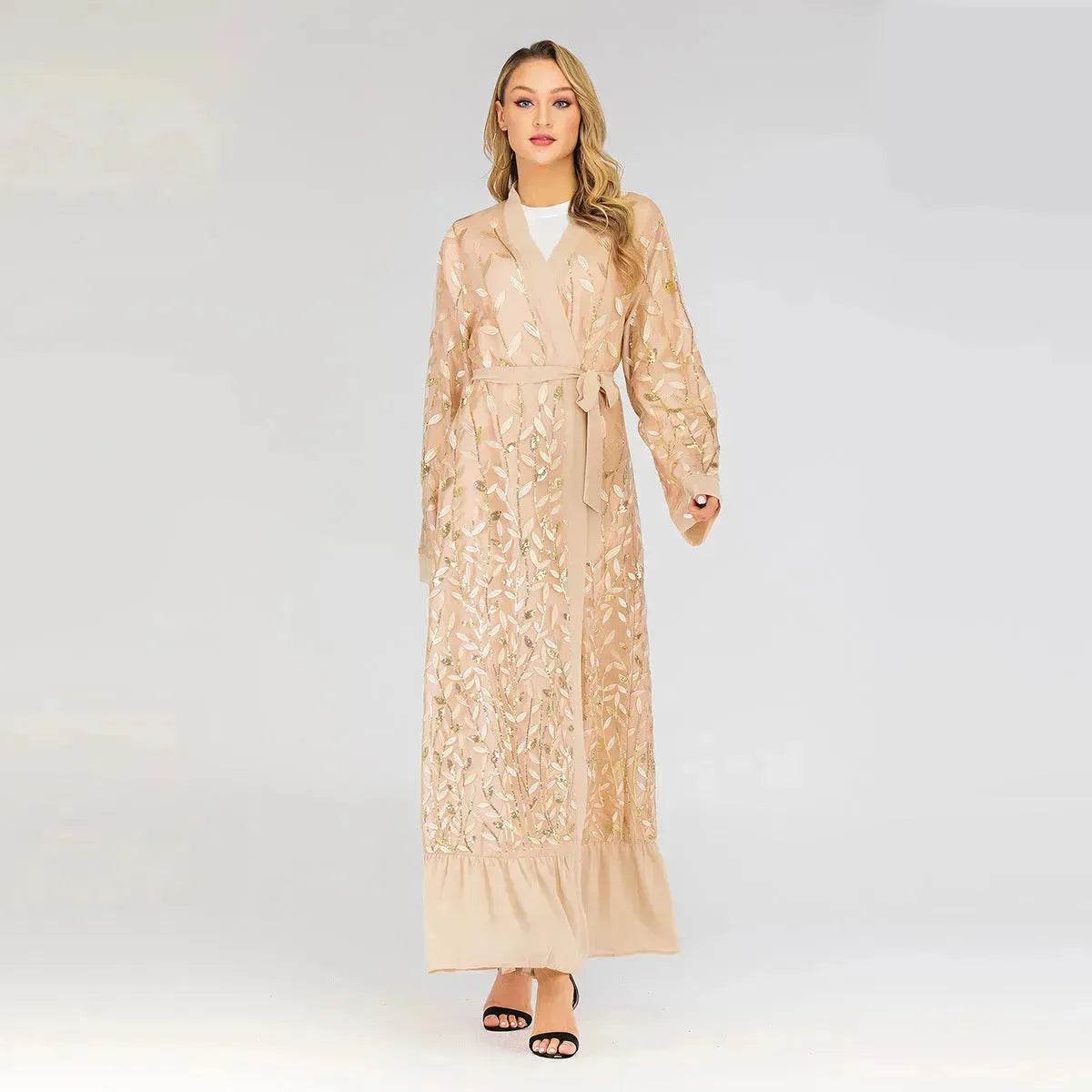 Champagne Sequined Abaya Dress for Dubai Turkey Women Dubai Abaya Kimono