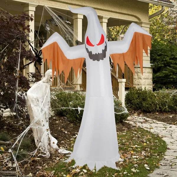12ft 4pcs LED Lights Giant Scary Ghost Flames And Flashing Red Eyes Inflatable Halloween Decoration