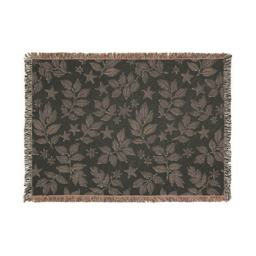 Botanical Star Woven Blanket — Reversible Leaf & Star Pattern Throw
