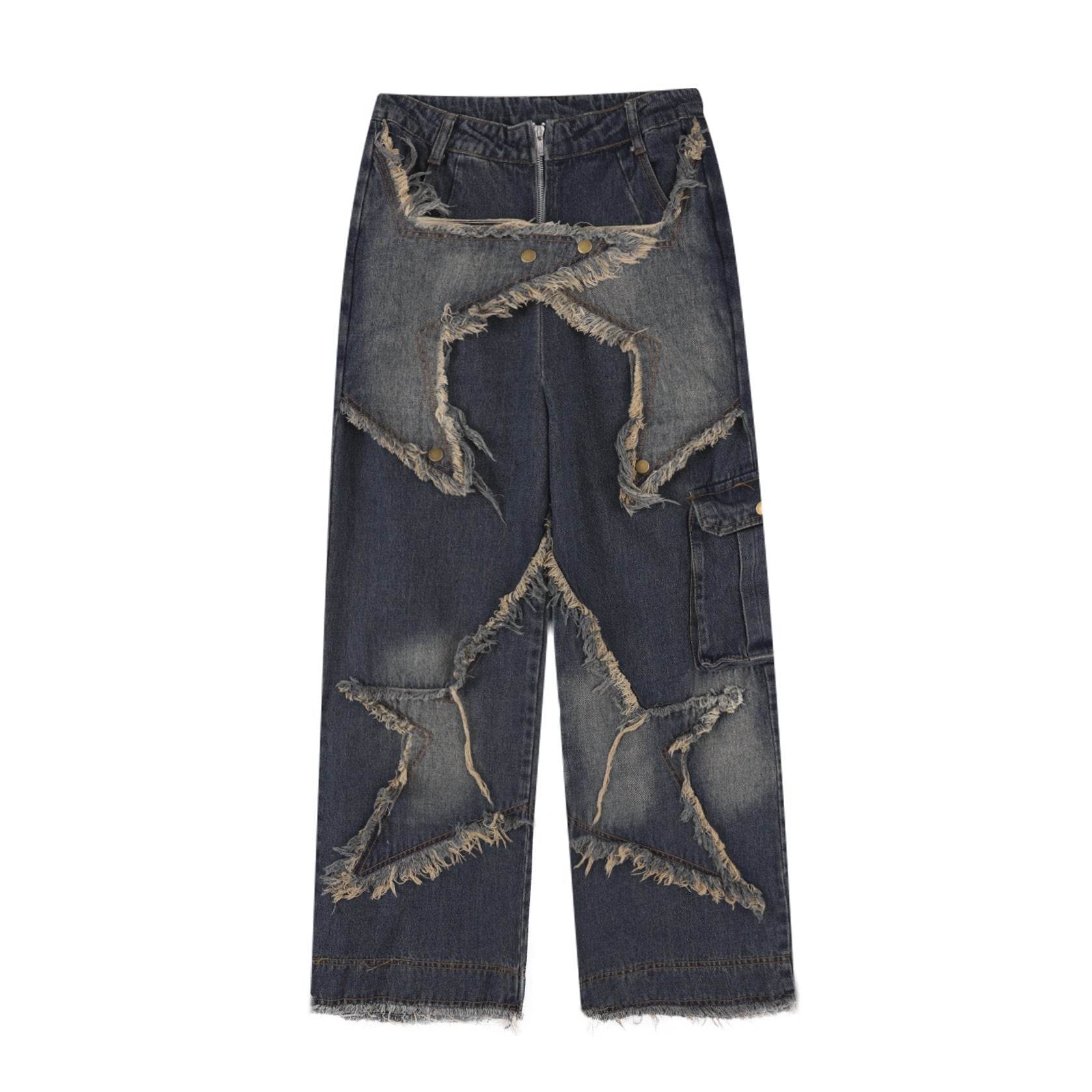 Distressed Denim Pant for women Oversized Streetstyle Patch Cargo Jeans Pant