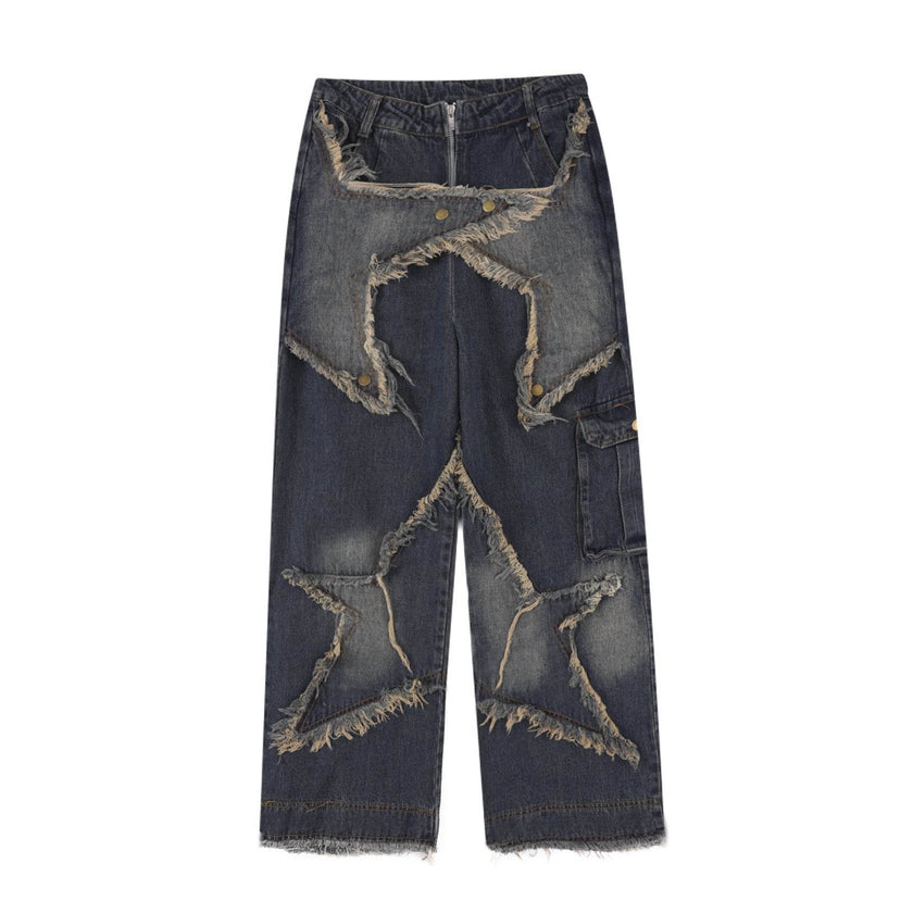Distressed Denim Pant for women Oversized Streetstyle Patch Cargo Jeans Pant