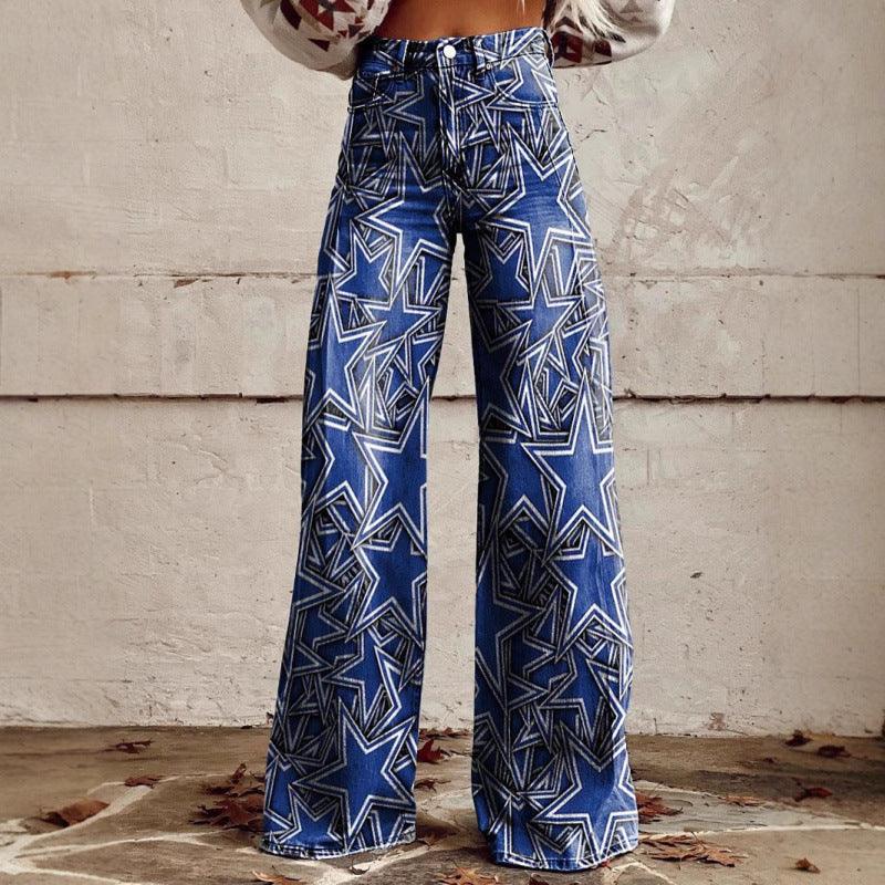 Women's 3D Graphic Print Flare Pants – Plus Size Mid-Waist Wide Leg Printed Trousers