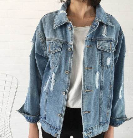 Unisex Casual Loose Wash Water Outwear Frayed Denim Jacket