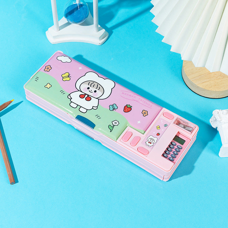 Kawaii Multifunctional Pencil Box with Calculator & Sharpener – Large Capacity