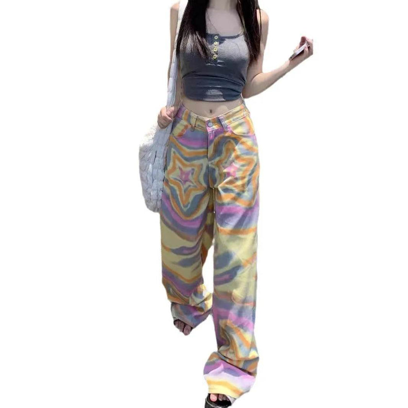Real Shot American Retro High Street Graffiti XINGX Rendering Baggy Jeans Pant For Women