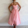 Elegant Solid Color Spaghetti Strap Suspender Skirt Dress Midi Skater Dress for Women