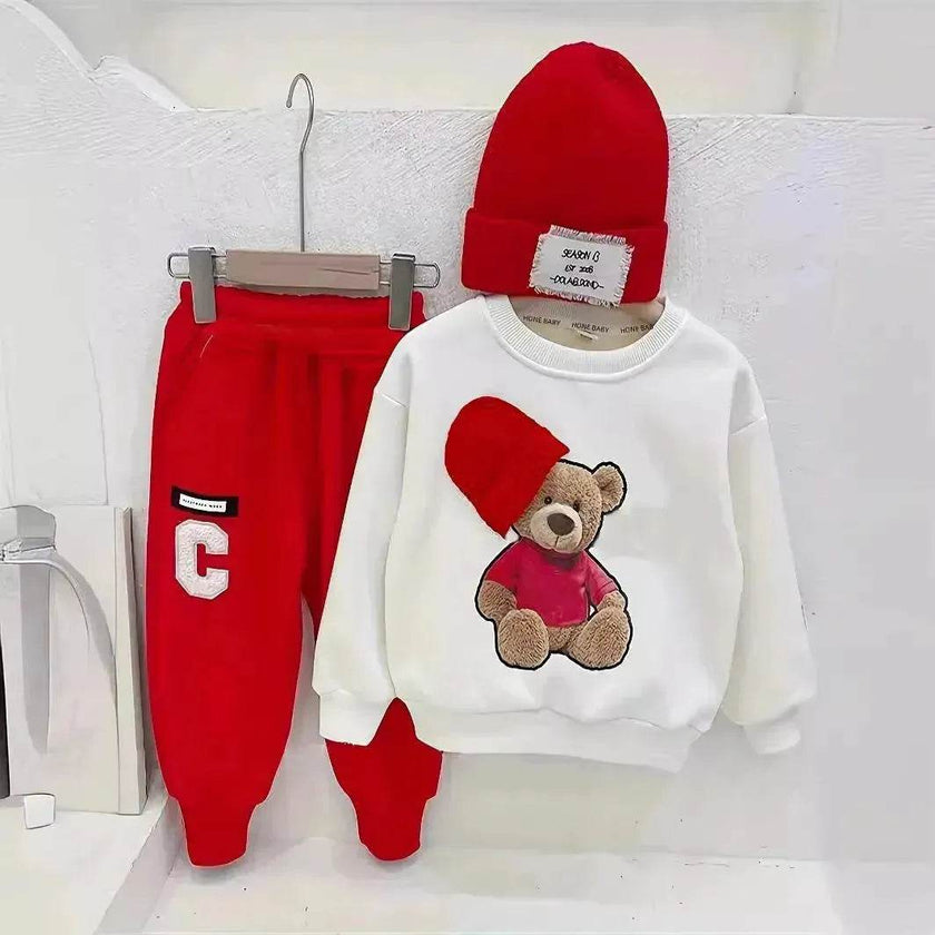 Children Cartoon Hat Bear Long-sleeved Trousers Two-piece Set for Kids