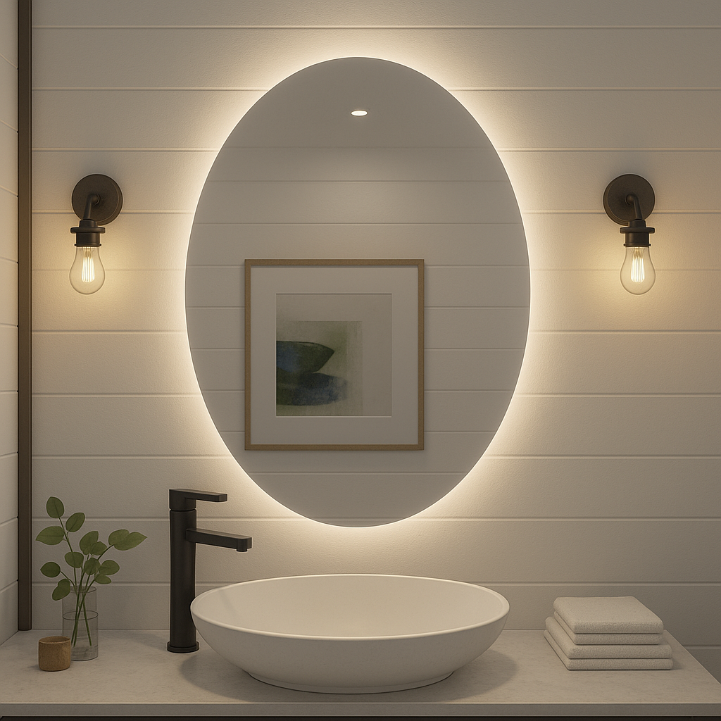 Noir Éclipse Oval LED Bathroom Mirror — Back-Lit, Dimmable, Anti-Fog & Brightness Memory (3000K/4000K/5000K) | 24