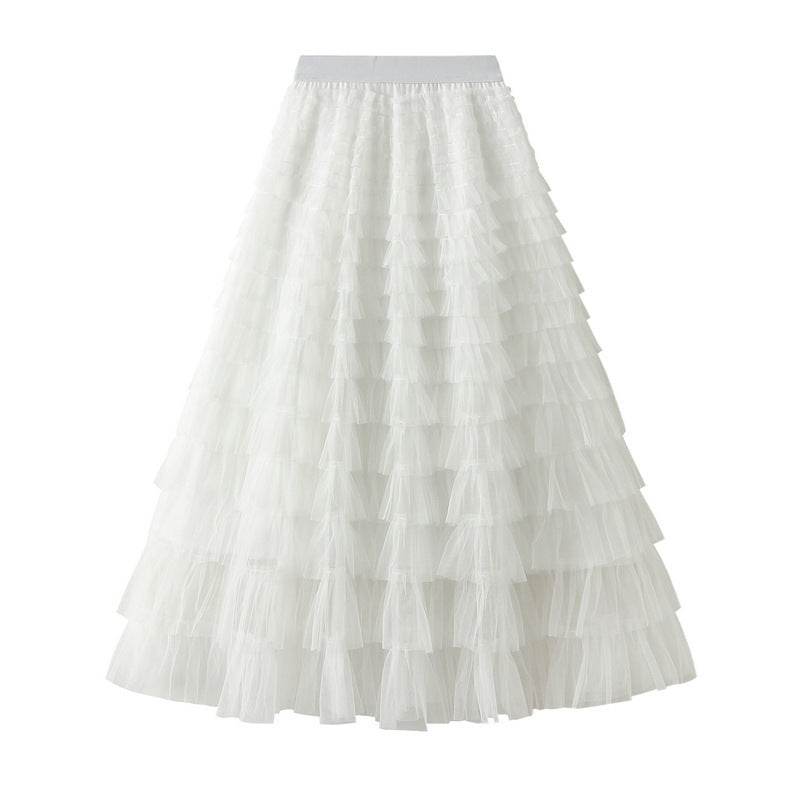 Cake Skirt Women's White Gauze long Layered tulle Skirt