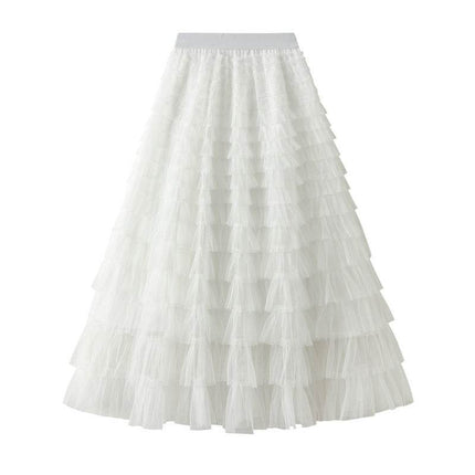 Cake Skirt Women's White Gauze long Layered tulle Skirt