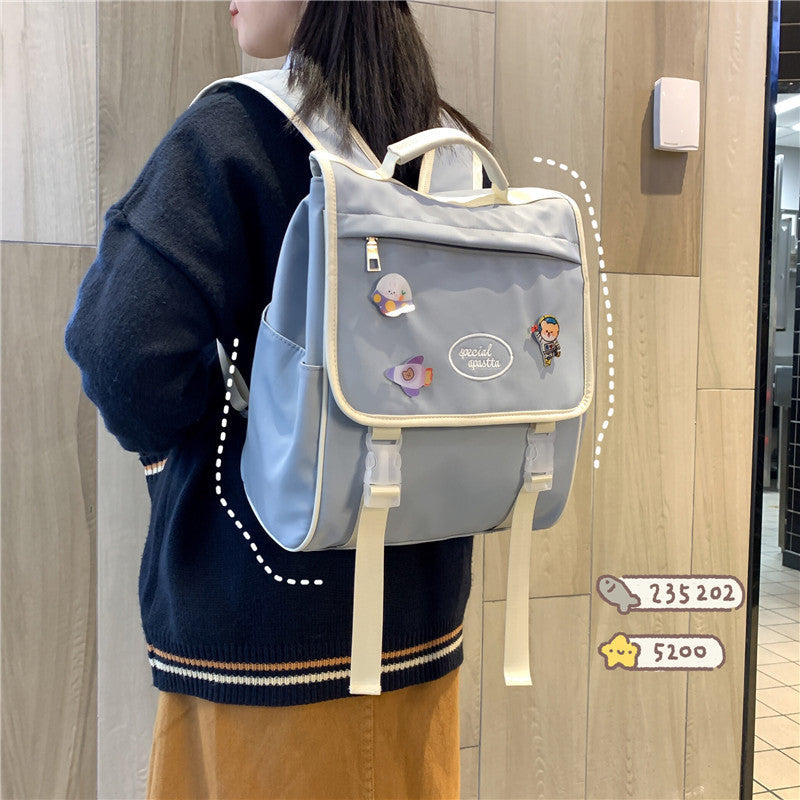 Japanese Style High School Girls Backpack – JK Fashion Nylon Waterproof School Bag (Black, White, Light Blue)