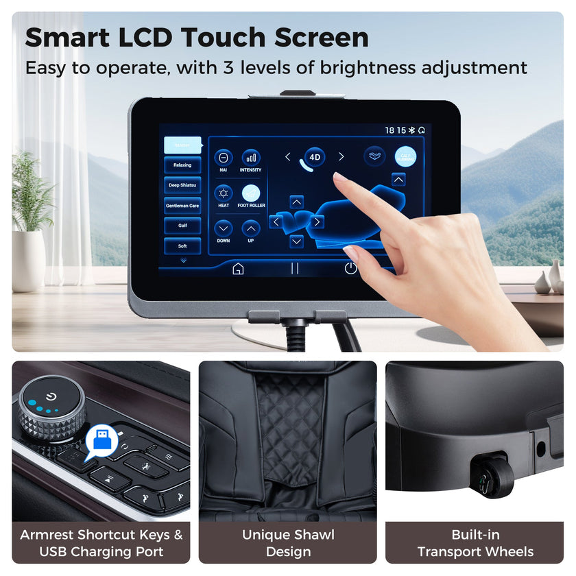 Mega Sale-Costway-4D SL-Track Full Body Massage Chair w/ Zero-Gravity Design, Heated Shawl, Neck & Back & Feet Heater, Calf & Foot Rollers,Magic Calf Rollers, Voice Control, Yoga Stretching, Smart Body Scanning, Touch Screen, Blue-tooth Speaker