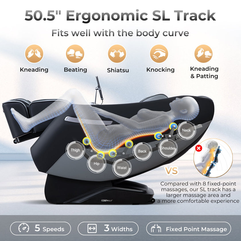 Mega Sale-Costway-Premium 3 Level Zero Gravity Full SL Track, Massage Chair With Heat- Dual Foot Rollers-Intelligent Body Scan With Shiatsu Rollers-JL10029WL