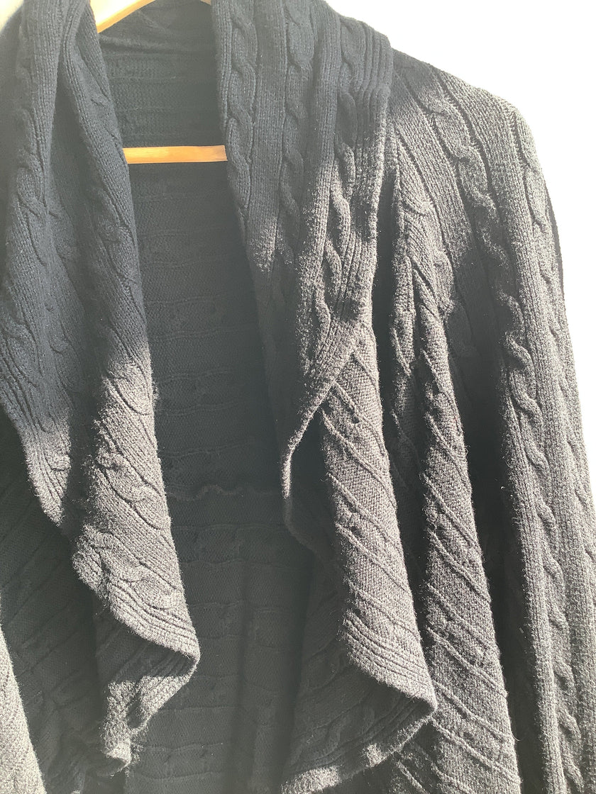 Vintage Black Draped Open-Front Cardigan