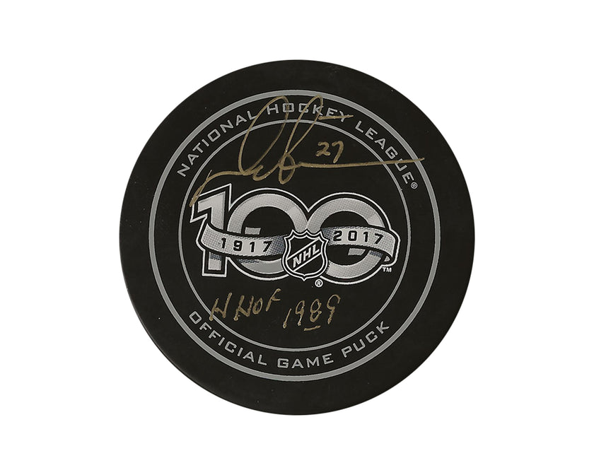Darryl Sittler Autographed NHL 100th Anniversary Official Game Puck Inscribed 