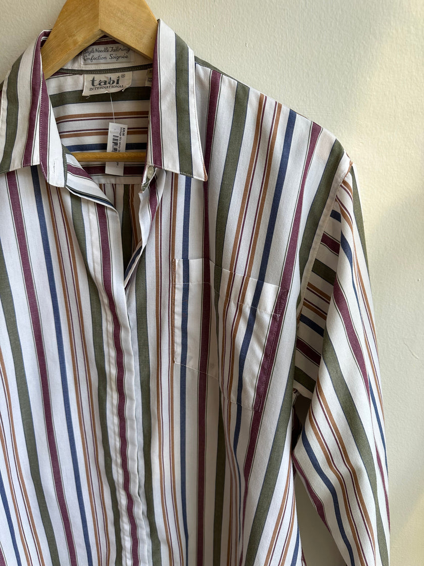 Vintage Tabi Striped Button-Up Shirt | Size Medium