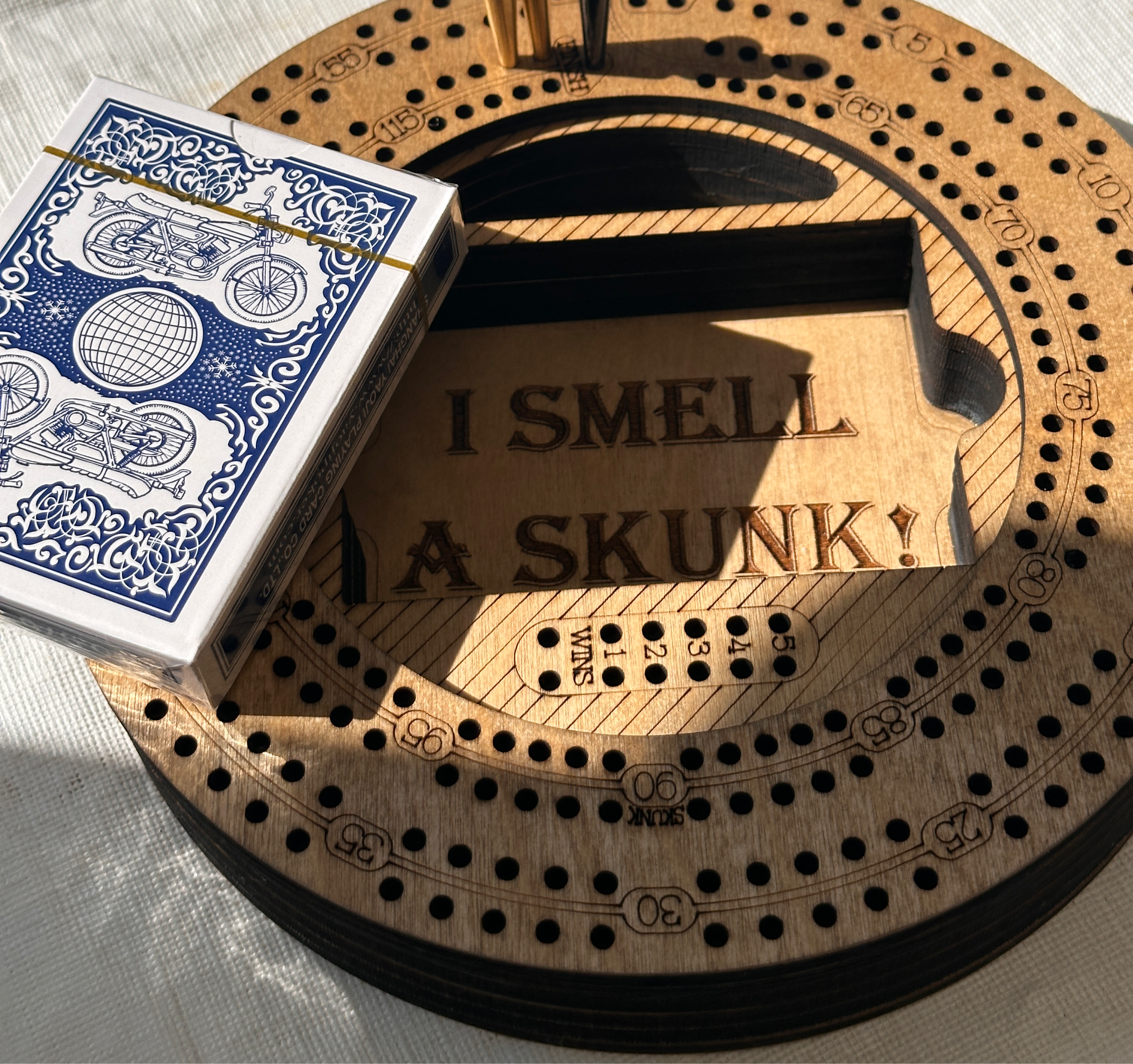 Engraved Small Round Cribbage Board-7.5 inch Wood Game Board