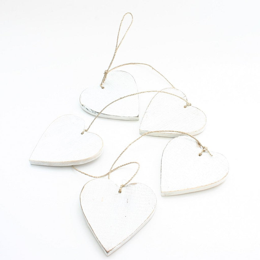 Hanging String Of 5 Wooden Hearts