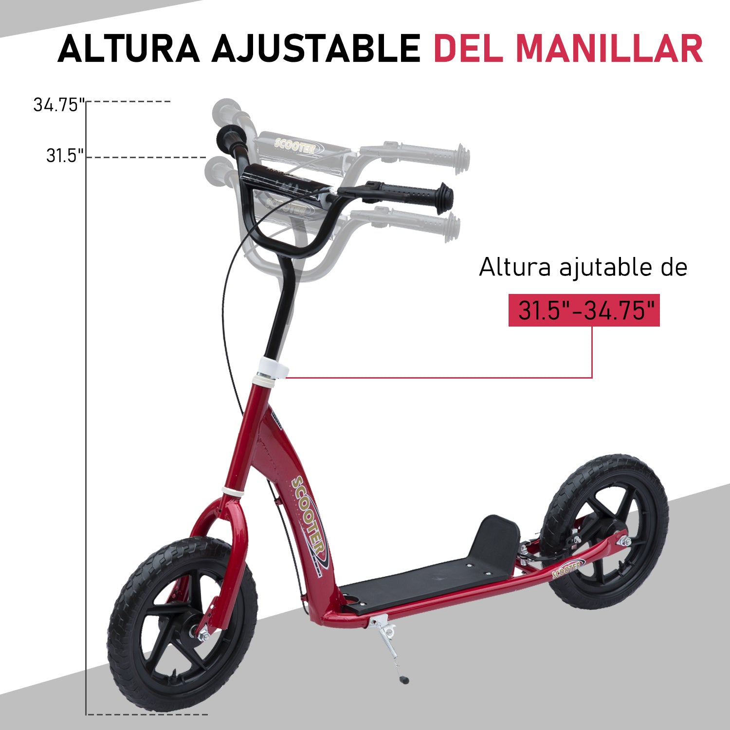 HOMCOM Kids Scooter Street Bike Bicycle for Teens Ride on Toy w/ 12'' Tire for 5+ Year Old Red