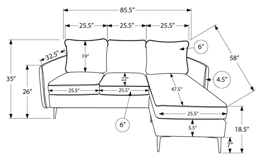 Sofa chaise longue de 85