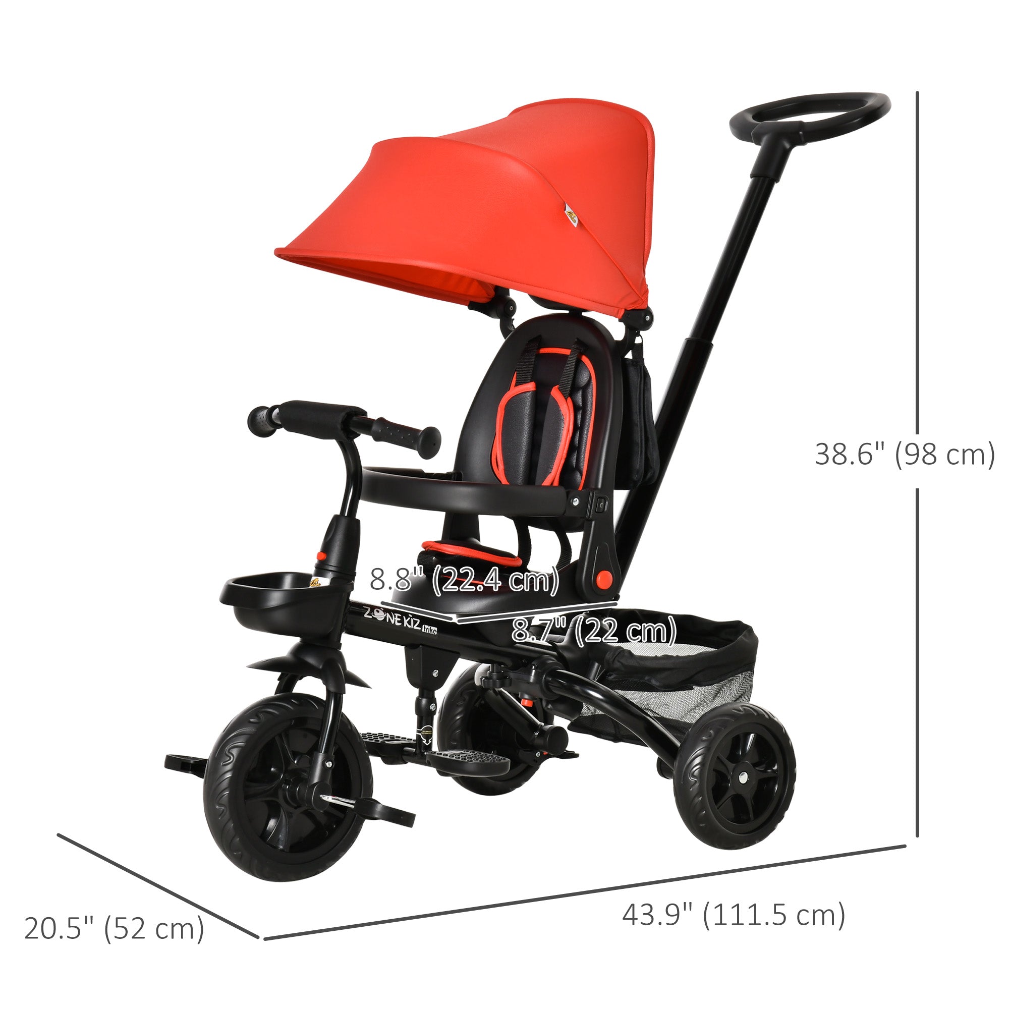 Qaba 4-in-1 Baby Tricycle Stroller, Reversible Seat, Adjustable, Canopy, Safety Belt, Red - Versatile Outdoor Ride