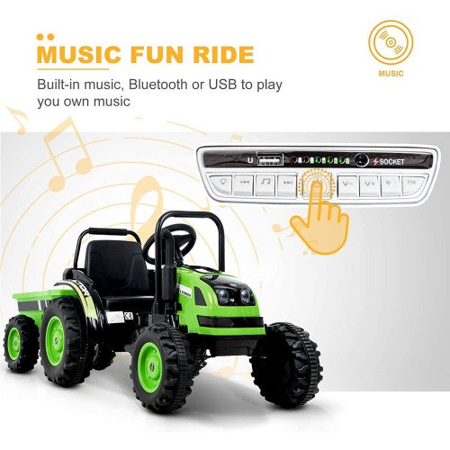 2026 6v Tractor Powered Ride-On Car Remote Control with Detachable Wagon