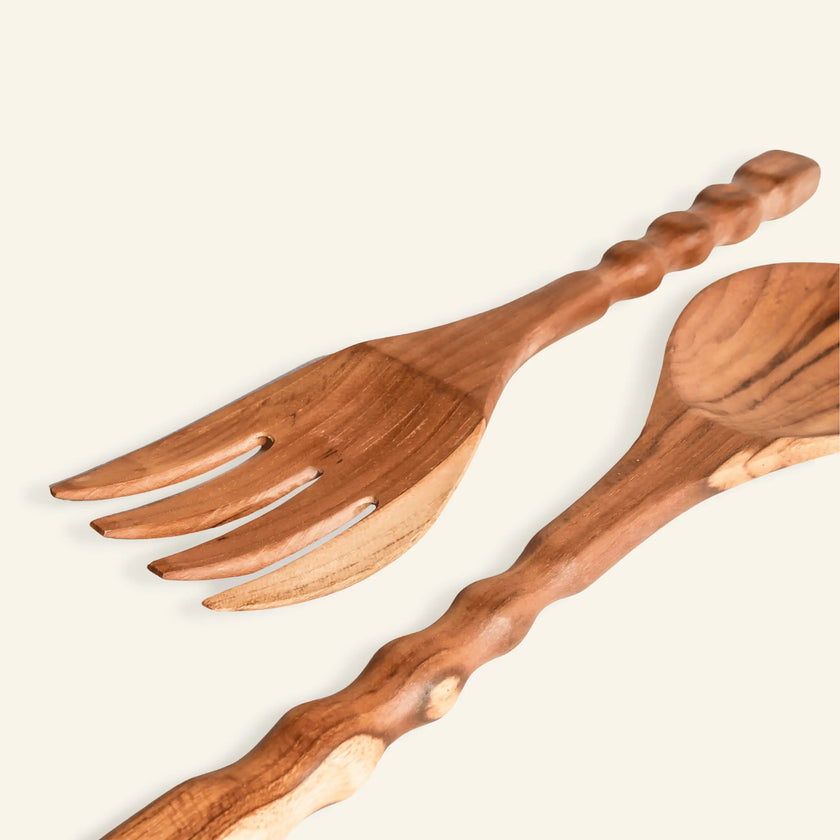 Ensemble fourchette et cuillère en bois