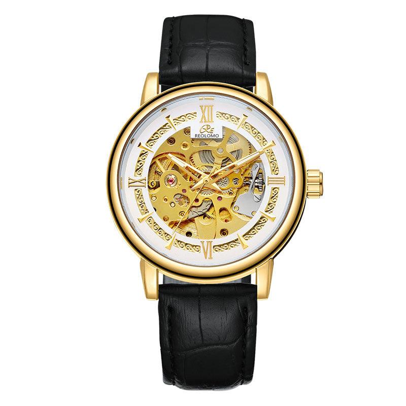 Men's Hollow-Out Mechanical Watch, Skeleton Dial Dress Watch in Gold, Silver and Black